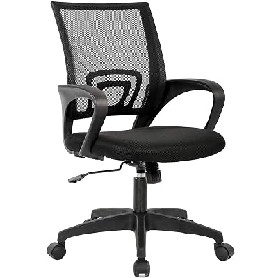BestOffice | Ergonomic Office Chair | Mid-Back Swivel Desk Chair | Breathable Backrest & Lumbar Support | Adjustable Height | Sponge Seat | Rolling Wheels | Black | for Adults & Women