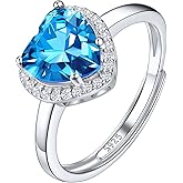Suplight 925 Sterling Silver Round Shape/Heart/Square/Pear Shape Birthstone Ring, Sparkling Solitaire Engagement Wedding Rings for Women (with Gift Box)