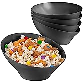 20oz Black Plastic Serving Bowls (4 Pack) Medium Disposable Snack Bowl Candy Dishes, Buffet Containers for Chips, Popcorn, Snacks, Mints, Salad Bar, Parties, Office Desk, Bridal Shower, Party Supplies
