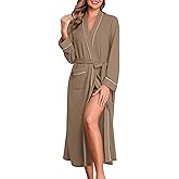 Ekouaer Robes for Women Lightweight Knit Waffle Bathrobe Full Length Kimono Casual Ladies Loungewear