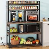 Denkee Large Bakers Rack with Power Outlets, 38 Inch Microwave Stand with Storage, 5-Tier Coffee Bar Stand, Industrial Kitche
