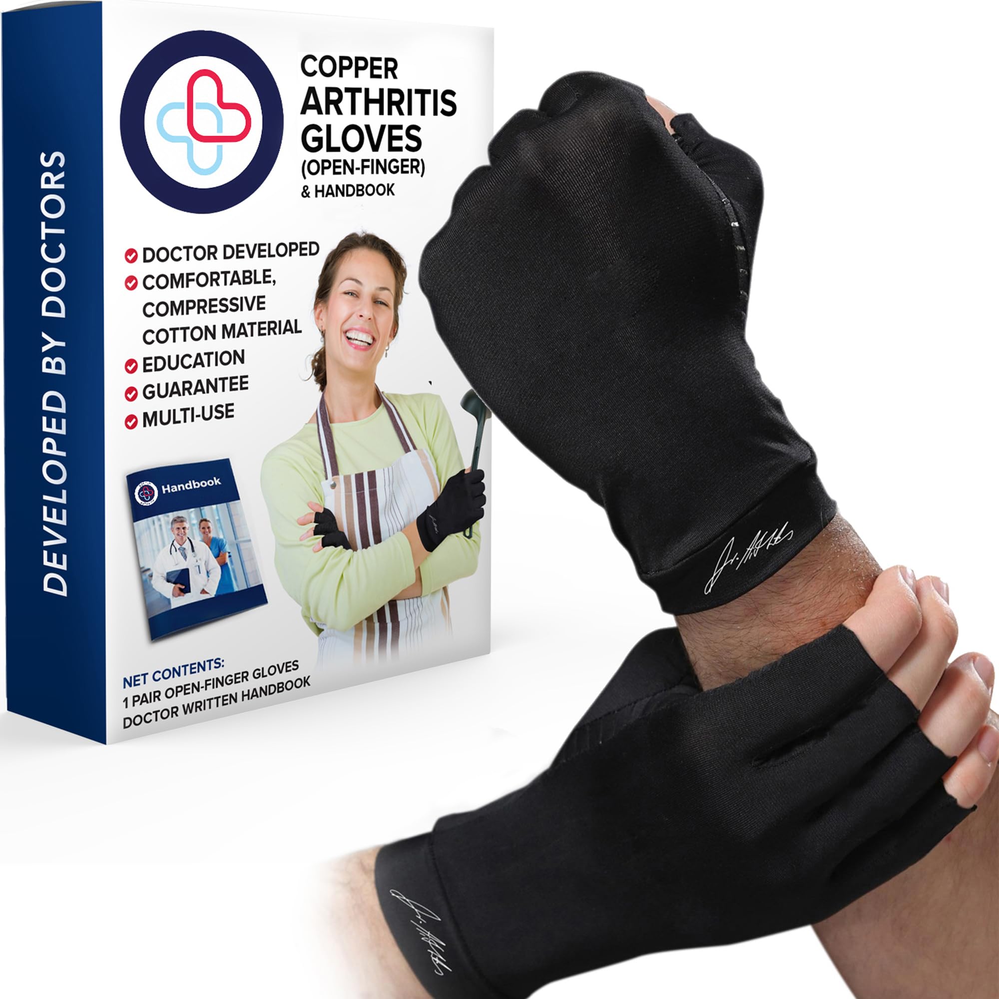 Doctor Developed copper arthritis gloves for women & Doctor Handbook/compression gloves - relief from joint symptoms, raynaud's disease (l pair)