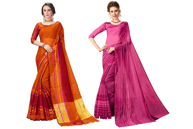 Womens Cotton Silk Saree Combo Pack of 2 (Multicolored)