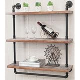 DOFURNILIM Industrial Retro Wall Mounted Iron Water Pipe Shelf - Hung Bracket - DIY Storage Shelving Bookshelf - Wood Shelf (