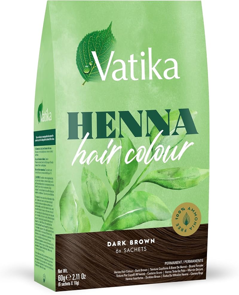 Vatika Naturals Henna Dark Brown Hair Colour 60g 6 x 10g Sachets Ammonia-Free