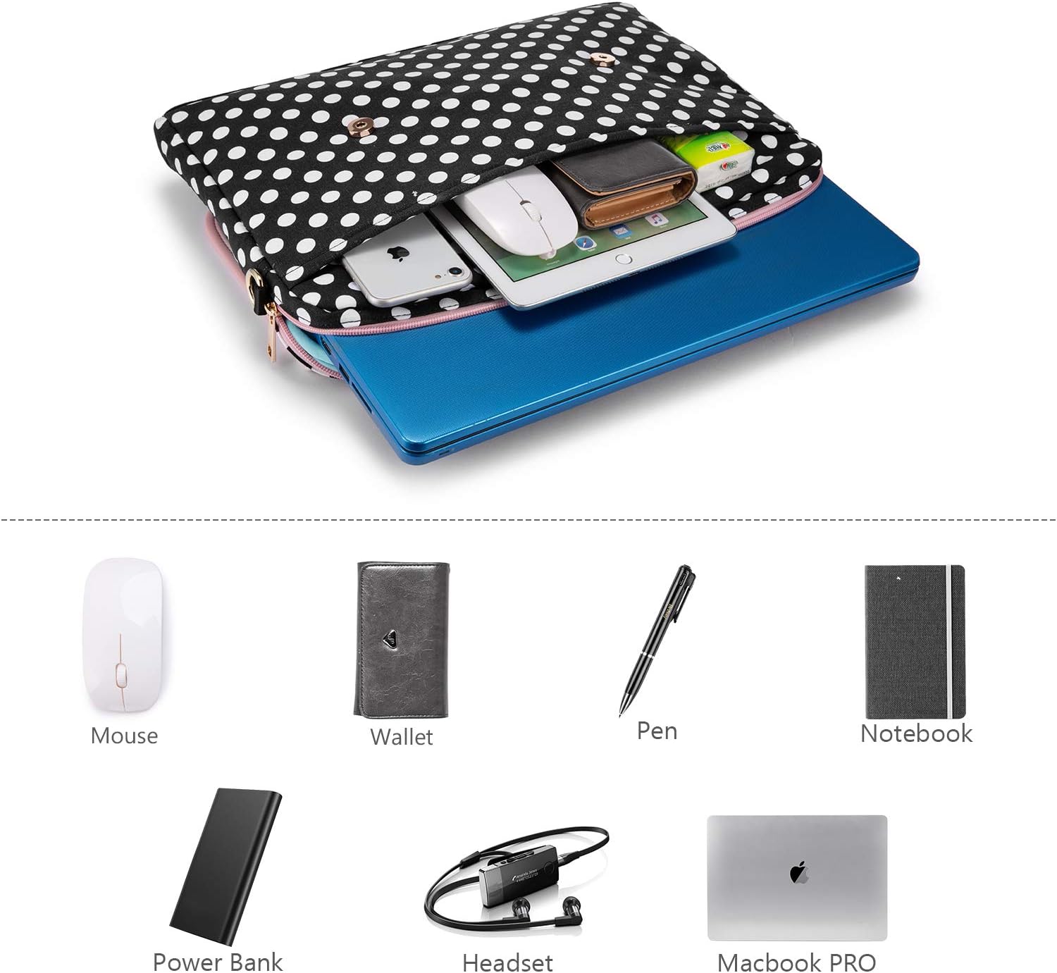 LOVEVOOK Computer Bags for Women, Laptop Bag 15.6 Inch, Laptop Case with Trolley Sleeve, Polka Dots Pink Messenger Bag, Super Cute Laptop Sleeve: Computers & Accessories