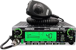 President George FCC AM/FM/SSB CB Radio, CTCSS/DCS, Large 7 Color LCD Display, Weather Channel/Alert, ASC, VOX, Scan Skip, USB Port, NRC, Automatic SWR, PA, SWR and Voltage Protection
