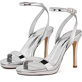 GENSHUO Women's High Heels Strappy Sandals with Round Open Toe Sexy Comfortable Ankle Strap Stiletto Wedding Prom Party Homecoming Dance Heeled Shoes