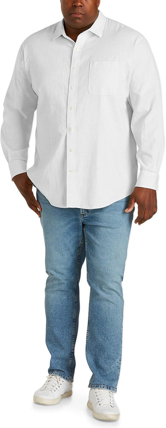  Essentials Men's Big & Tall Long-Sleeve Linen Cotton Shirt fit by DXL: Clothing