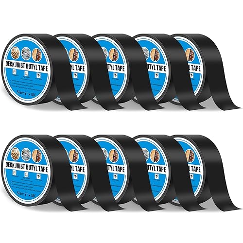 PATIKIL 2 Rolls 2" X 50' Butyl Joist Tape For Decking, Waterproof Seal Weather Resistance Self-Adhesive Flashing Tape For Top Of Joists, Rim Joists, Under Joists, Wood Beams And Roof