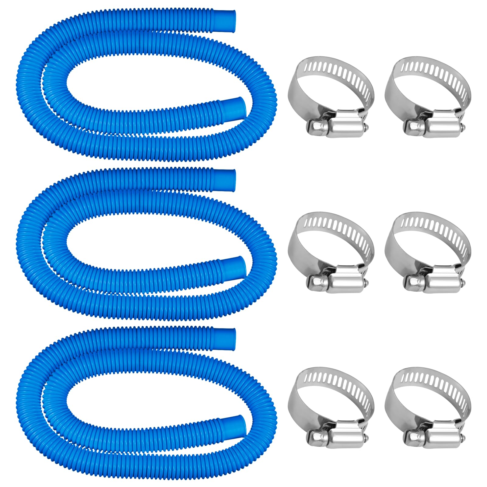 Photo 1 of IDEASURE 1.25" x 59" Pool Hoses for Above Ground Pools - Pool Pump Replacement Hose Compatible with Intex Pump Model #607/#637, 3 Pack with 6 Hose Clamps,Blue