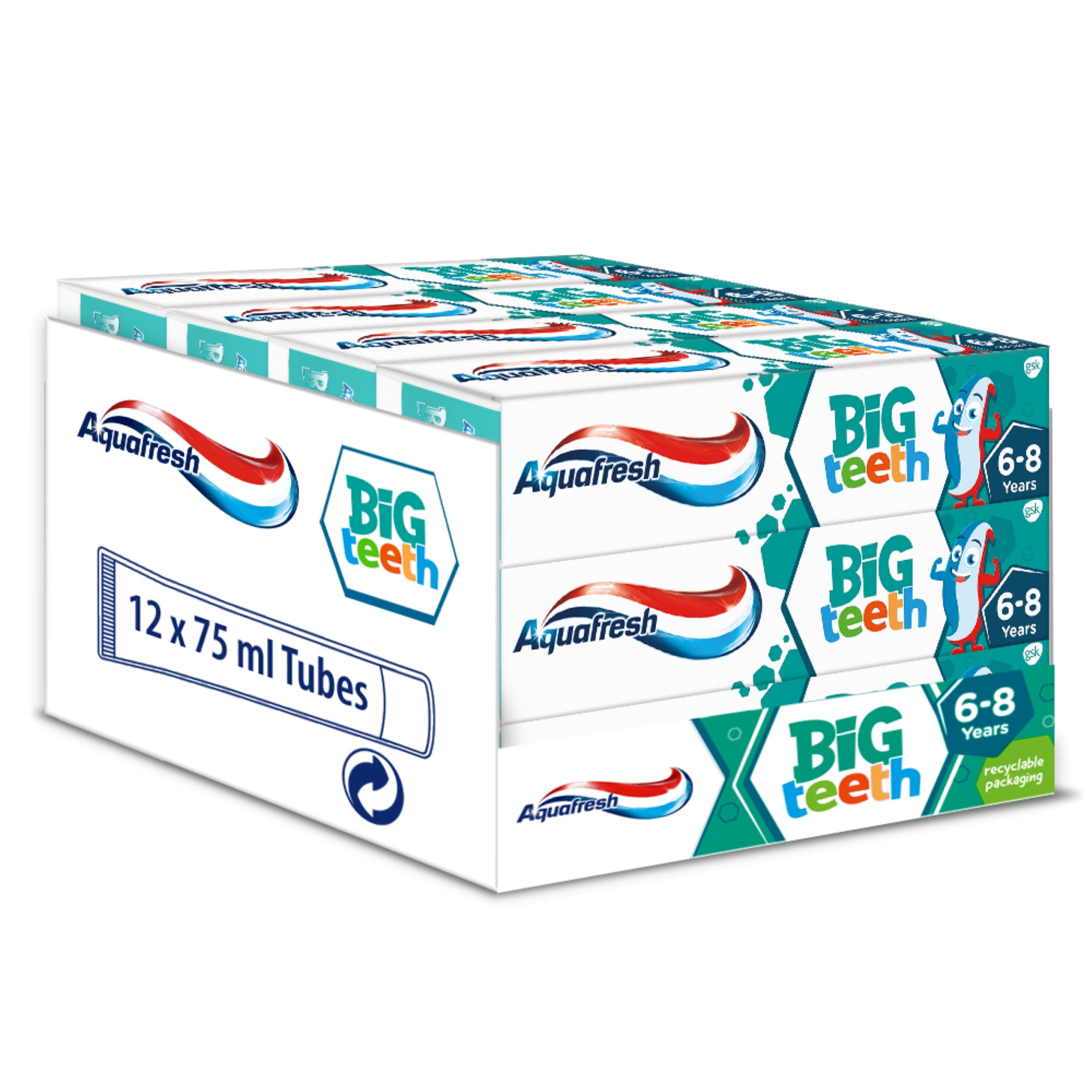 Aquafresh Toothpaste for Kids, Big Teeth Toothpaste for Children 6-8 Years, Pack of 12 x 50ml