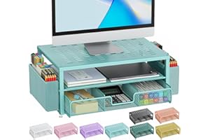 gianotter Desk Organizers and Accessories, Monitor Stand with Drawer and 2 Pen Holder, Desktop Organizer Suitable for Offices and Dormitories (Blue)