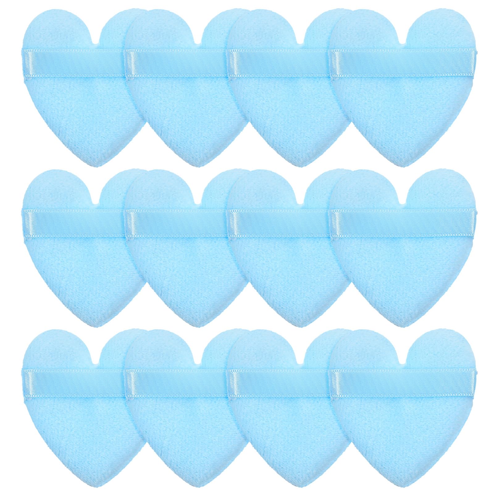 Photo 1 of Face Powder Puff, Mabor 12Pcs Heart Shaped Pressed Loose Powder Puffs for Applying Face, Normal Size Soft Reusable Velour Makeup Setting Puff for Women, Blue