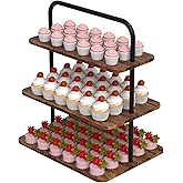 VyGrow Cupcake Stand, 3-Tier Dessert Stand for 52 Cupcakes, Wood & Metal Tower Display Premium Holder Dessert Tree Tower for Christmas Birthday Weddings Party Decor, Serving Tray, Wood Brown
