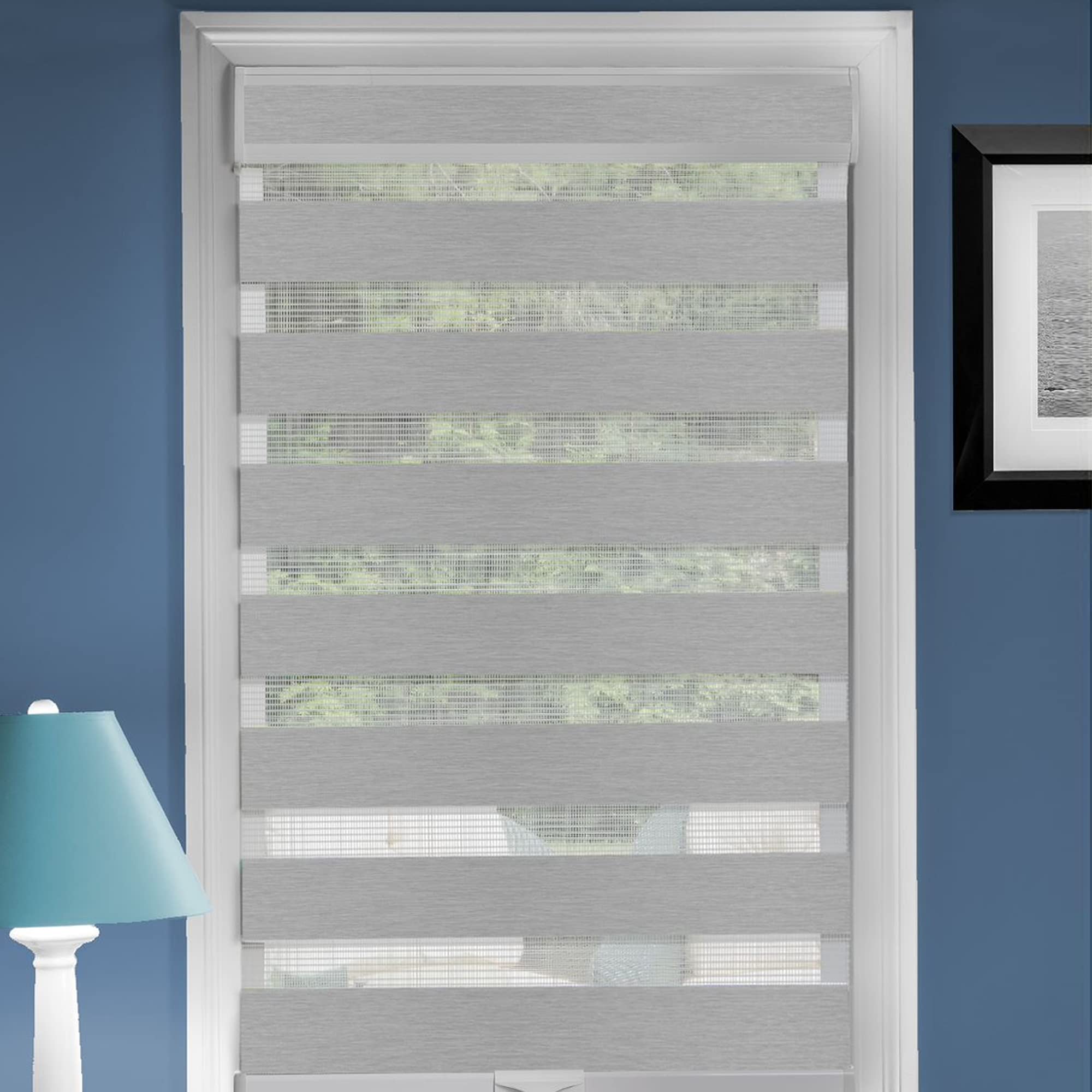 Cordless Celestial Sheer Double-Layered Window Roller Shade - 29 Inch Width x 72 Inch Length (Heather Gray) - Light Filtering Vinyl Window Privacy Blinds for Bedroom & Dining Room by Achim Home Décor