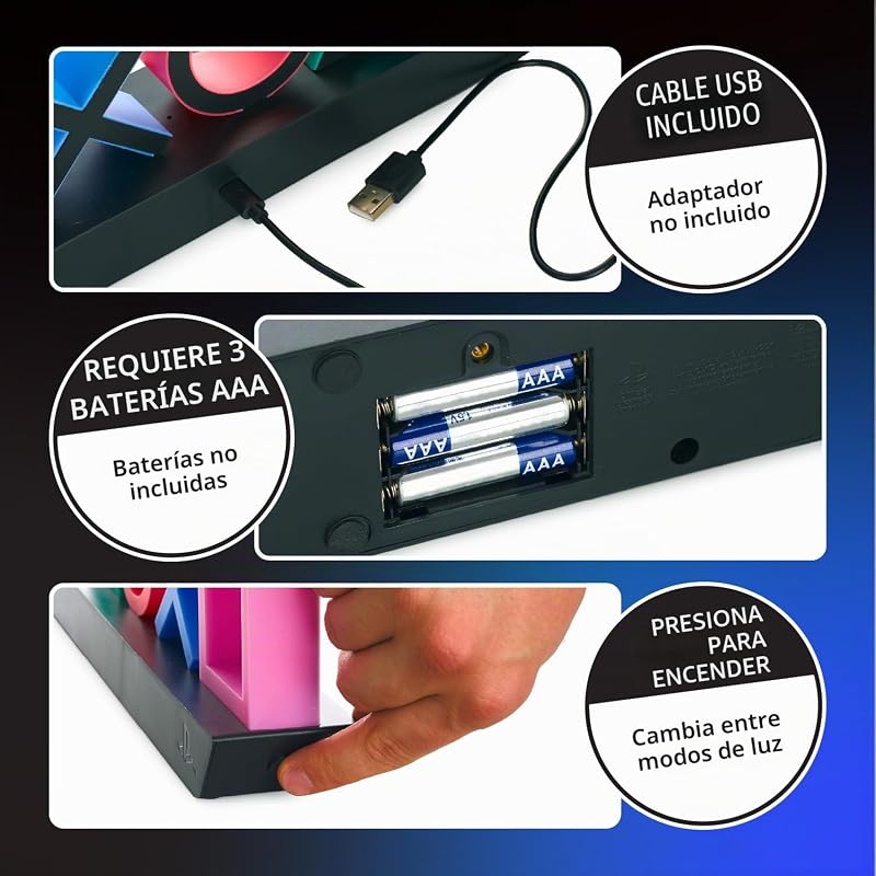 Paladone- lâmpada de ícones playstation com 3 modos de luz - lâmpada que reage ao ritmo da música
