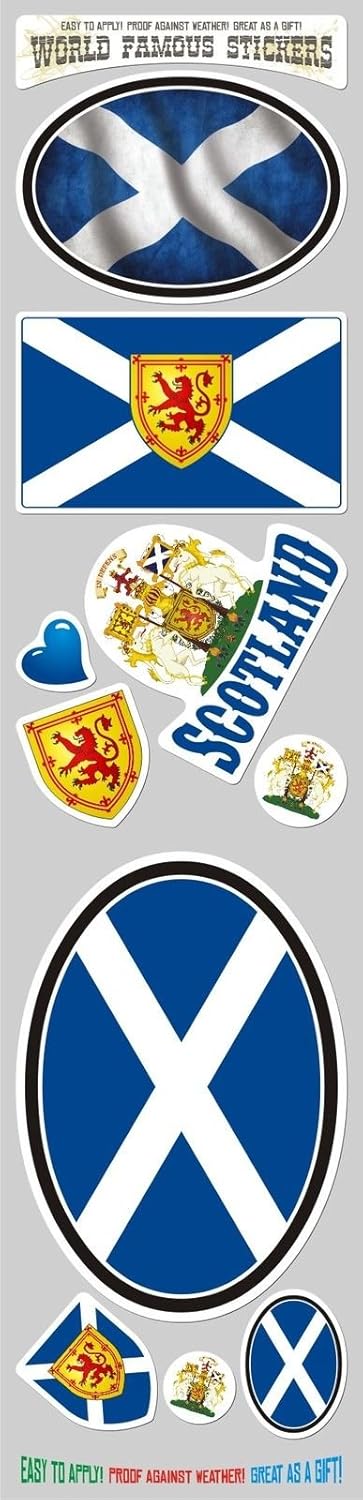 Car Chrome Decals STS-SCOT Scotland 10 Stickers Set Flag Scottish Decal Bumper stiker car auto Bike Laptop