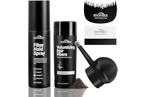 SNOWSEN Hair Fibers for Thinning Hair, Dark Brown, Professional 5-in-1 Hair & Beard Styling Set, Include Applicator Pump, Fiber Hold Spray, Application Card, Hairline Comb,Hair Powder for Women & Men