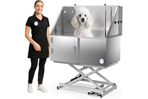 FLYING PIG GROOMING Flying Pig 50" Stainless Steel Professional Electric Lift Pet Grooming Tub