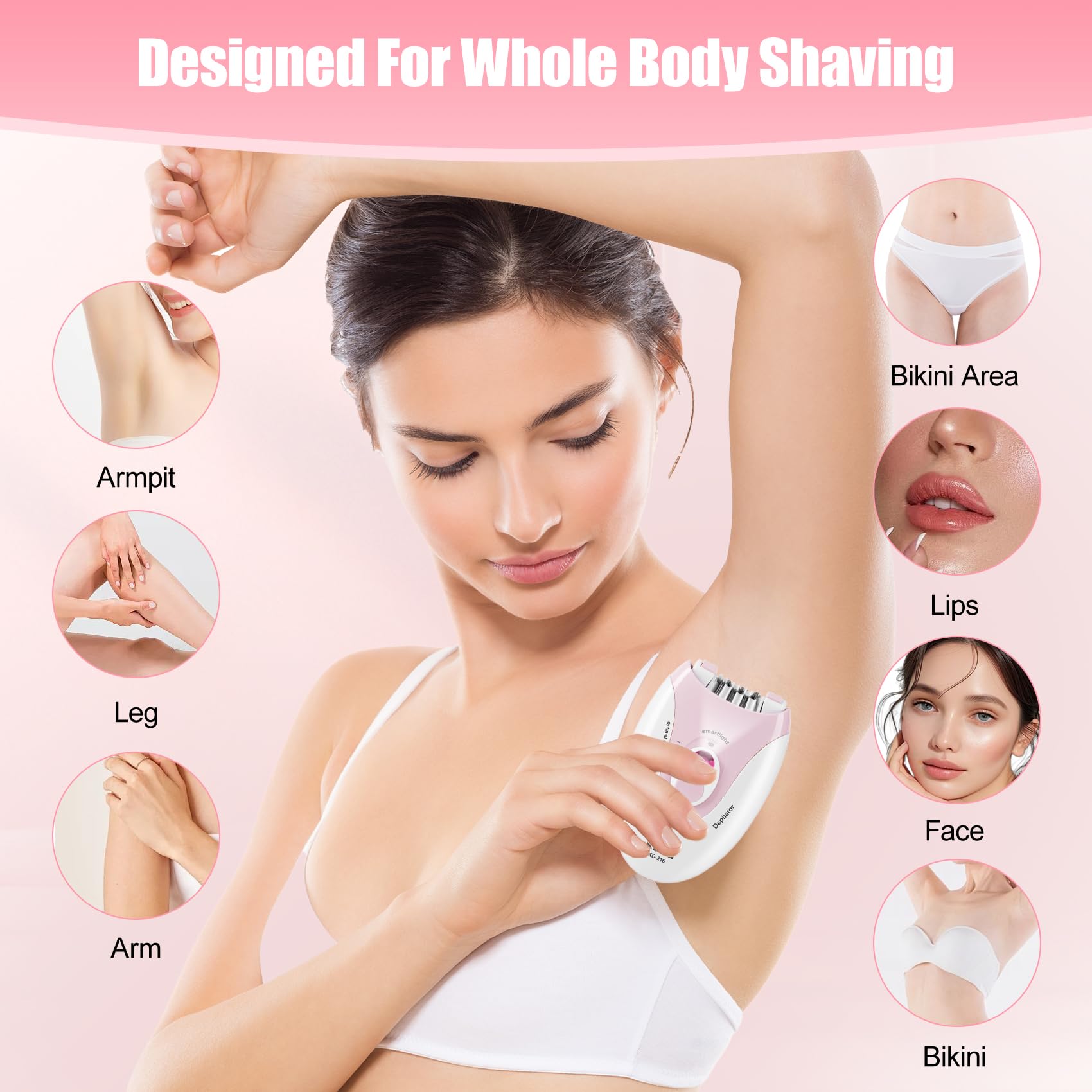 Epilators Hair Removal for Women, 2 Speed Hair Removal Device with LED Light, Rechargeable Trimmer for Epilator Bikini, Face, Arm, Legs, Armpits