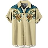 DADDYLOCO Men’s Hawaiian Shirt Western Cowboy Symmetrical Print Short Sleeve Button Down Casual Beach Holiday Summer Shirt
