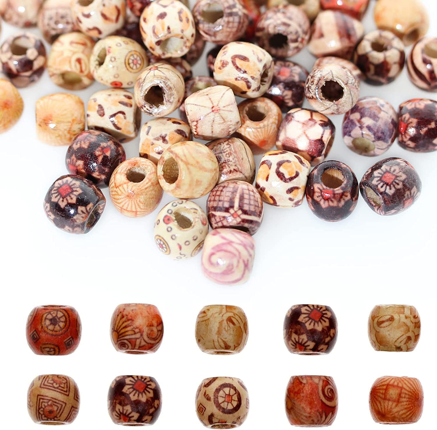 300 Pcs Large Hole Barrel Wood Beads, Macrame Beads, BetterJonny 12mm Multiolors Natural Wooden Spacer Bead Hair Braid Bead for Macrame Rosary Bracelet Jewelry Craft Making — image 1