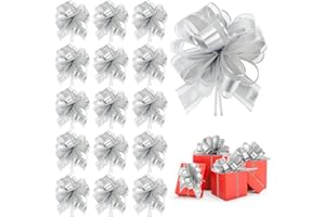 AMCAMI 20 Pieces Christmas Pull Bows for Gift Wrapping Big Sliver Organza Ribbon for Gift Baskets Wine Bottles Floral Decoration Ribbon and Bows for Wedding Party Car Decoration