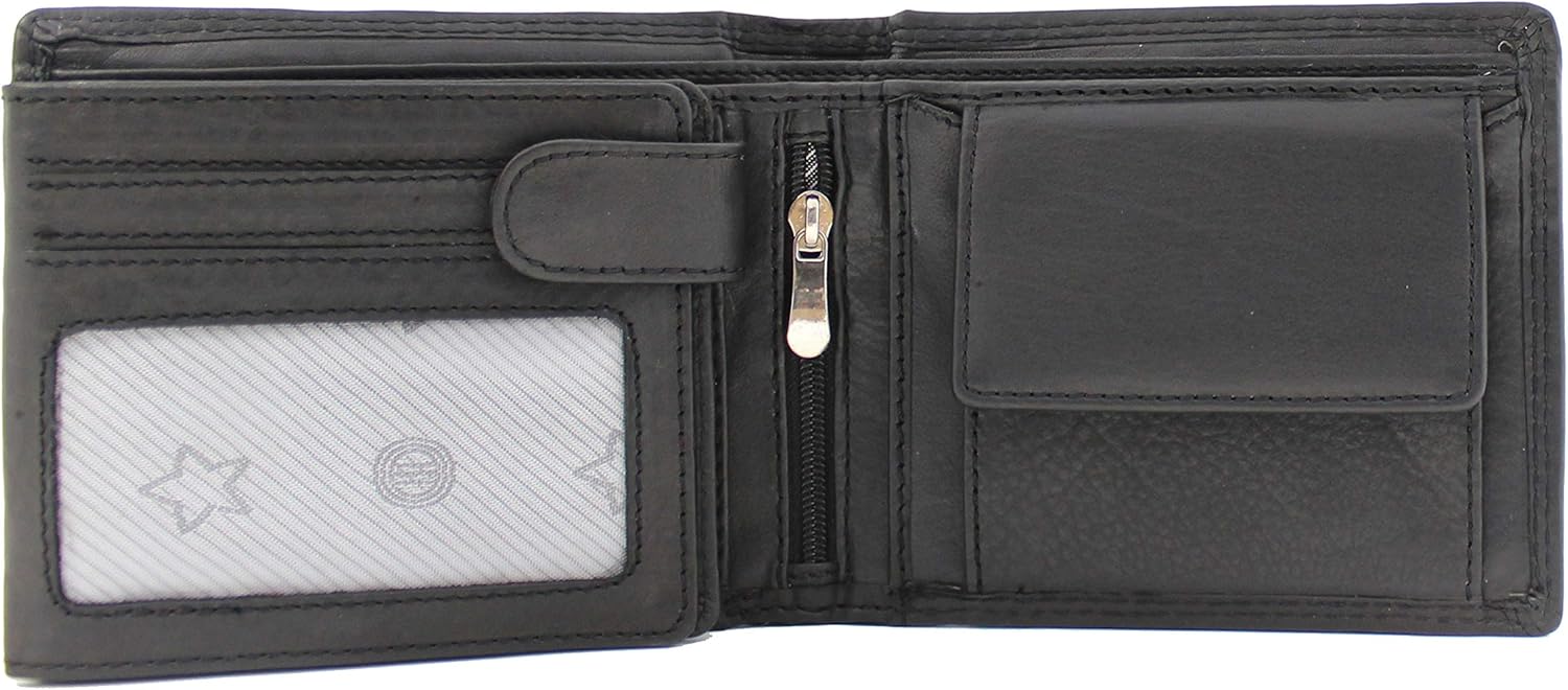 MORUCHA Mens RFID Blocking Real Leather Trifold Passcase Wallet M55 (Black), 12cm (Length) x 9.5cm (Height) x 2.2cm (Width) - Image 3