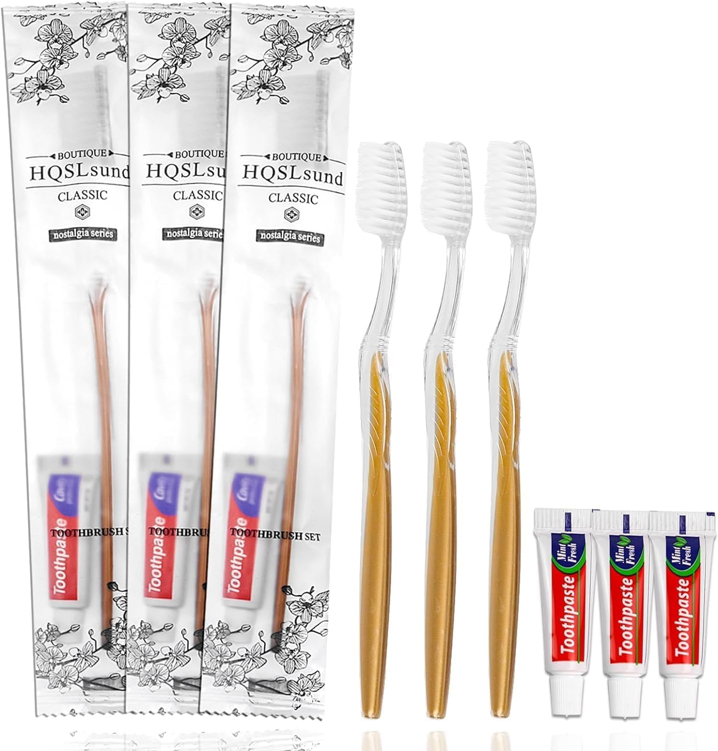HQSLsund 20 pcs Disposable Toothbrushes with Toothpaste Individually Wrapped, Bulk Toothbrushes Medium Soft Bristle Manual Disposable Travel Toothbrush Kit Bulk