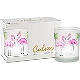 Culver Tropical Decorated Frosted Double Old Fashioned Tumbler Glasses, 13.5-Ounce, Gift Boxed Set of 2 (Fedora Pink Flamingos)