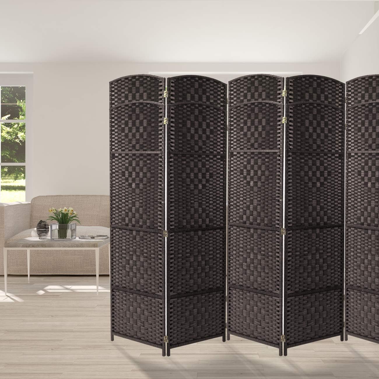 Sorbus Room Divider Privacy Screen, 6 ft. Tall Extra Wide Foldable Panel Partition Wall Divider, Double Hinged Room Dividers and Folding Privacy Screens, Diamond Double-Weaved(8 Panel, Espresso Brown): Furniture & Decor