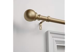 EXCLUSIVE HOME CURTAINS Exclusive Home Sphere 1" Curtain Rod and Coordinating Finial Set, Gold, Adjustable 66"-120"