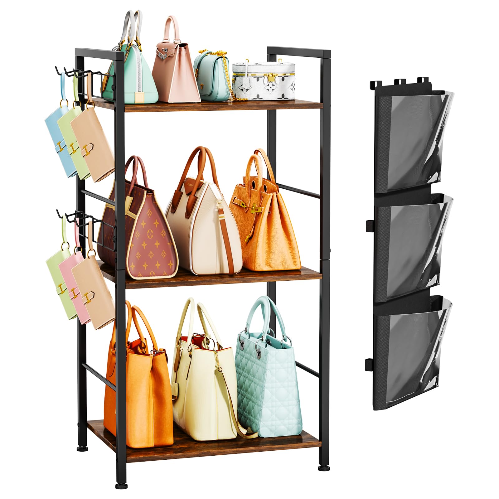 HapiRm Purse Organizer Storage Rack - Floor-Standing 3 Tier Purse ...