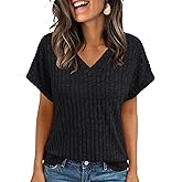 AUTOMET Women Tops Spring Vacation Summer Sweaters Short Sleeve Shirts 2026 Fashion Dressy Casual Business V Neck Blouses