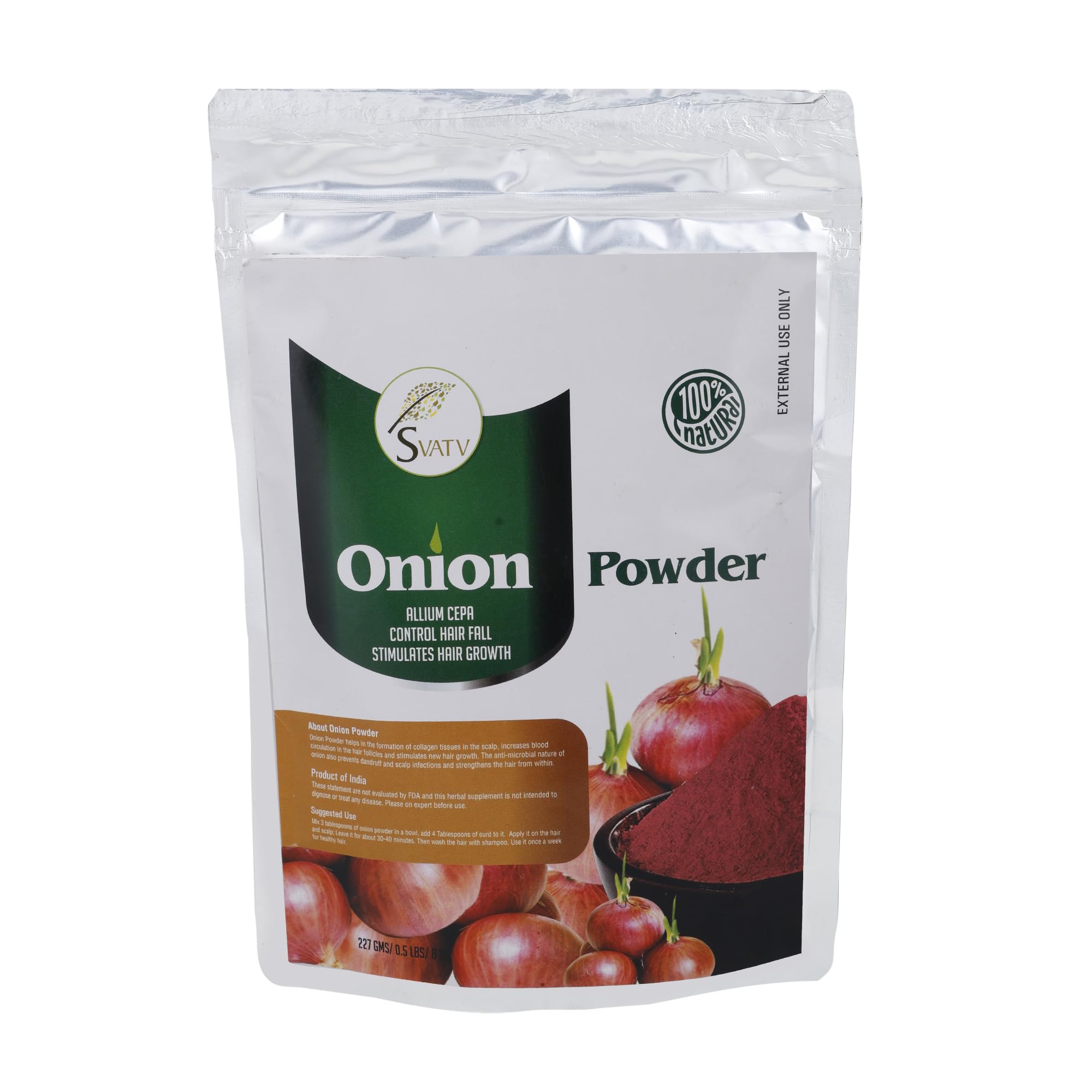 SVATV Onion Powder (Allium Cepa) | Soothes Hair Scalp | Stimulates New Hair Growth | Size - 227 Grams