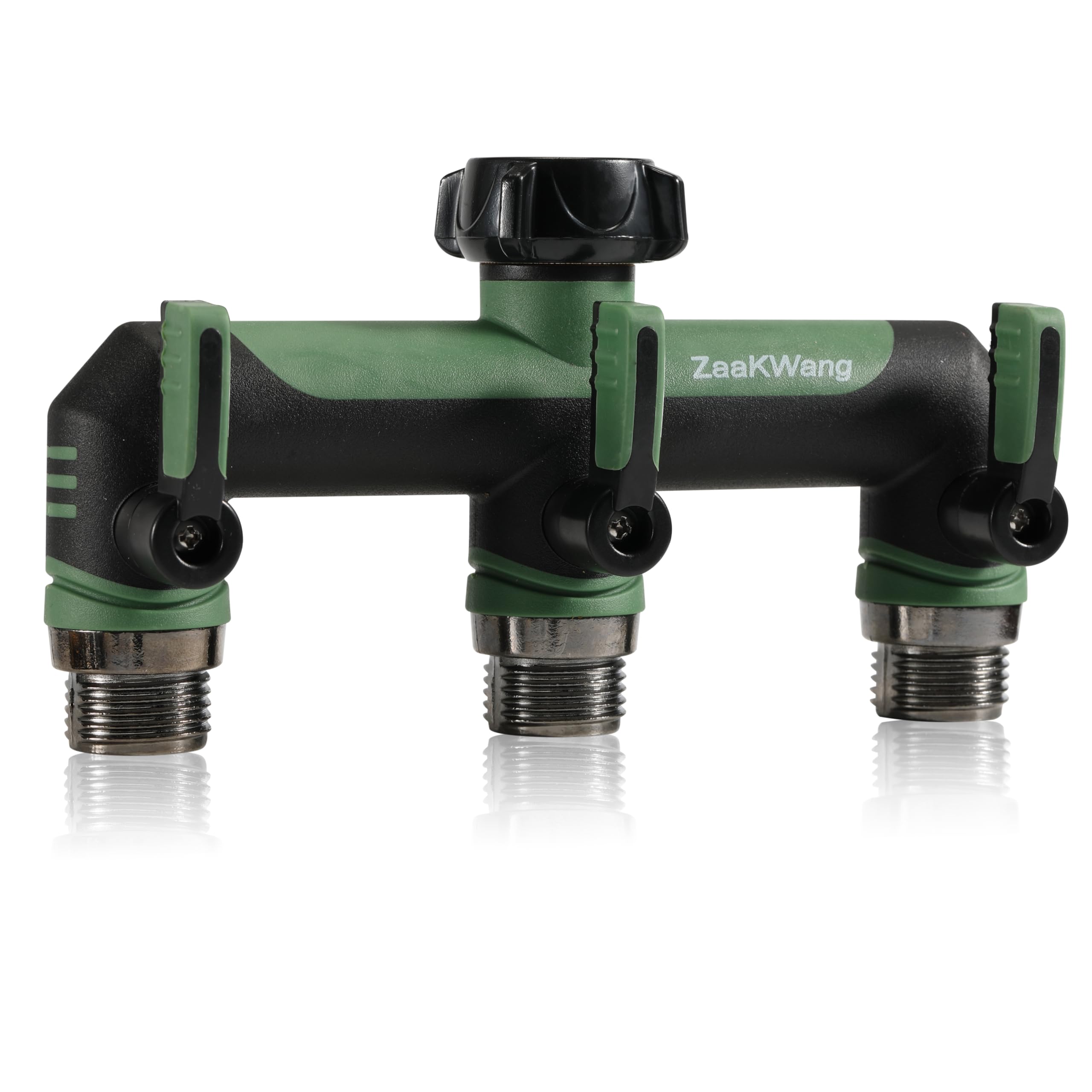Photo 1 of Full Flow Heavy Duty 3 Way Hose Splitter, Rugged Garden Faucet Adapter, Spout Diverter T - Way Adapter with Extended Handle, 3/4” GHT Thread, Green