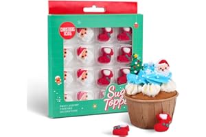 SUJOYGAR 16 Pcs Edible Christmas Cake Decorations, Santa Claus Icing Decorations, Socks for Christmas Gingerbread House, Cupcakes, Cake, Cookies, and Cakecicles