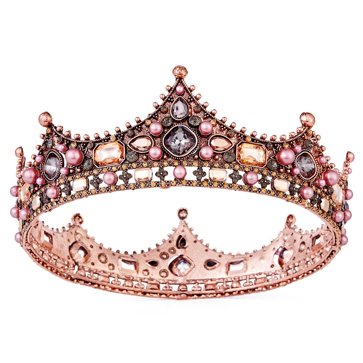 Crowns for Women, Vofler Rose Gold Birthday Princess Queen Tiara Cake Topper Baroque Hair Decor for Girls Bridal Quinceanera Wedding Pageant Halloween Costume Party w/ Crystal Rhinestone Pink Pearls