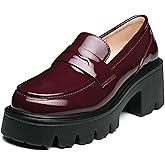 Platform Penny Loafers for Women - Comfortable Chunky Heel Classic Casual Shoes for Dressy and Office Wear