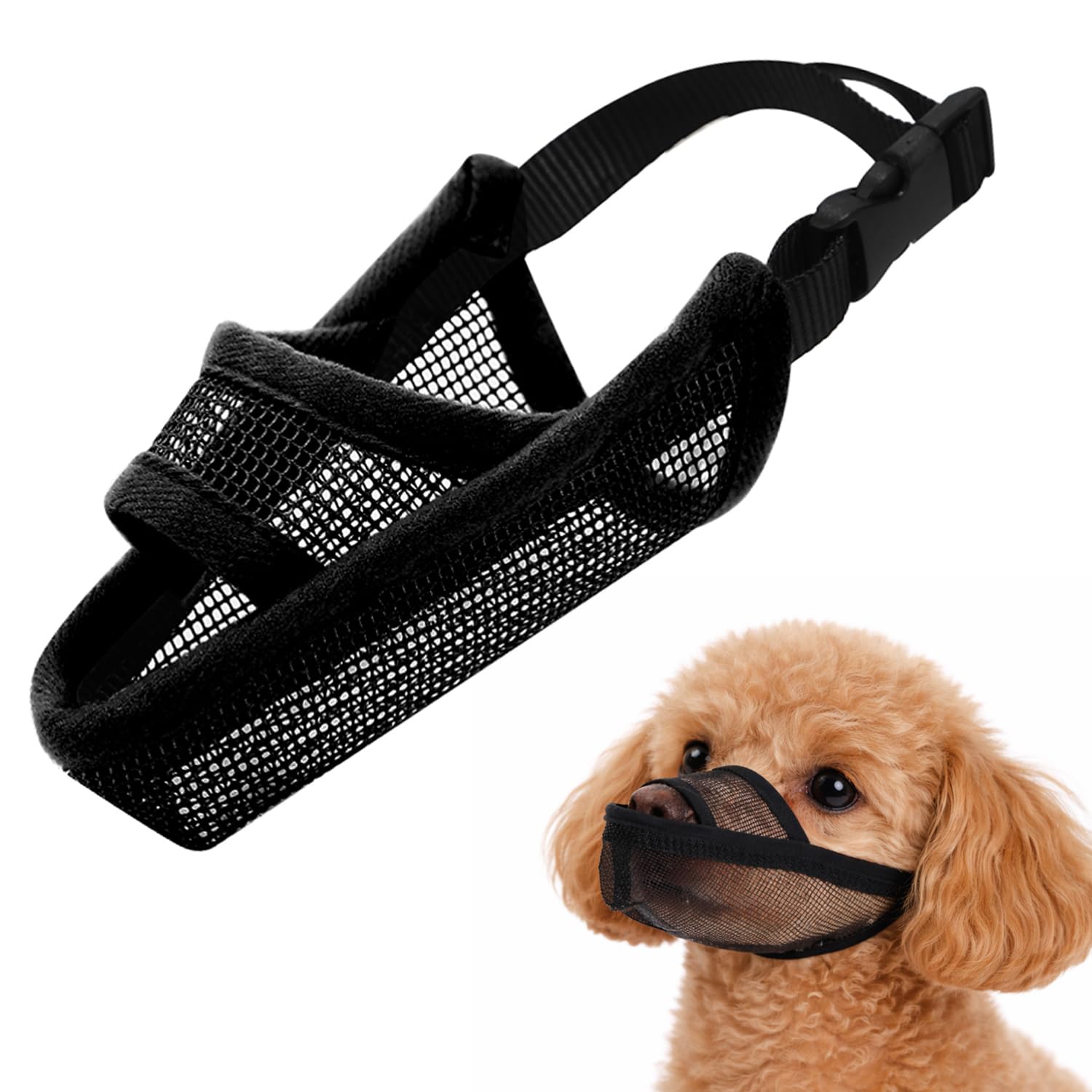 Nylon Dog Muzzle for Small Medium Large Dogs, Air Mesh Breathable and Drinkable Pet Muzzle for Anti-Biting Anti-Barking Licking (Black, XXS)