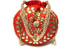 Ekavya Potli Bag Jewelry Coin Pouch Potli Bag Gota Patti Work Potli Bag Batwa Pearls Handle Purse Clutch Purse for Women