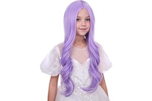WAVELNM Kids Light Purple Wig Girls Lavender Long Wavy Curly Wigs Kids Cosplay Synthetic Wigs with Wig Cap