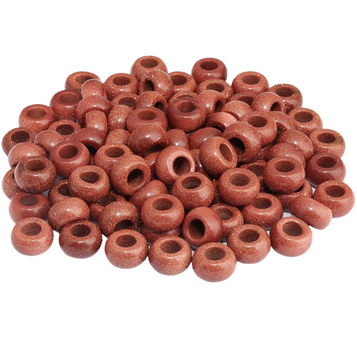 KYEYGWO Gold Sand Stone Large Hole Polished Stone Loose Beads for Jewelry Making, Rondelle Gemstone Beads for European Charm Bracelet, Pack of 20