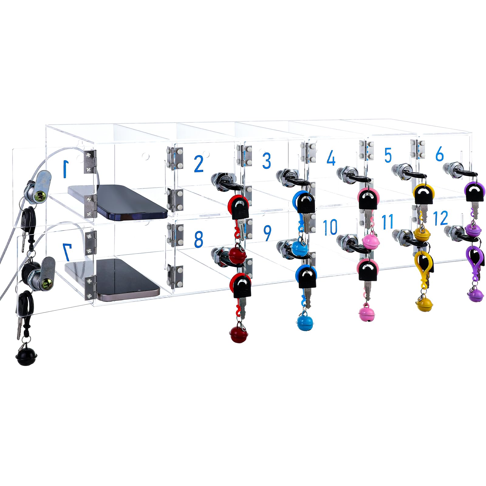 Photo 1 of ***(PARTS ONLY/ MAJOR DAMAGE/ NON FUNCTIONAL)***Singhoow Cell Phone Locker Box with Charging Hole (Size Upgraded) for Classroom Clear Acrylic Phone Storage Cabinet Wall Mounted with Locks, Key, Number for Employee Office School Factory(12 Doors)