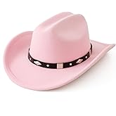 Jastore Kids Cowboy Hat for Girls Boys Western Cowgirl Hat with Buckle Belt Toddler Unisex Wide Brim Fedora Hat