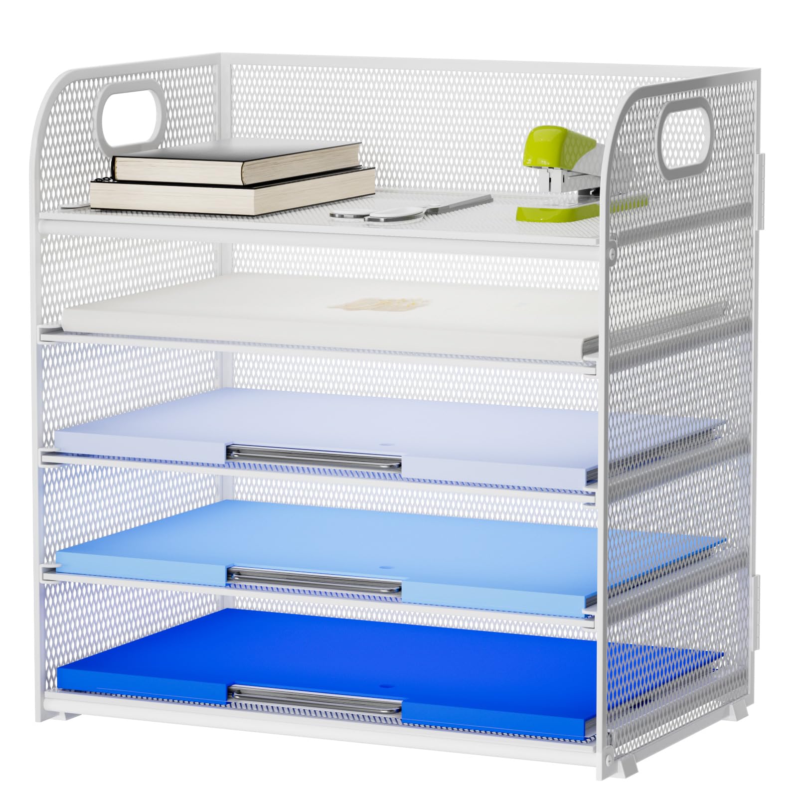 Photo 1 of Marbrasse Paper Organizer Letter Tray, 5 Tier Mesh File Organizer with Handle, Paper Sorter Desk Organizer for Home Office Supplies - White