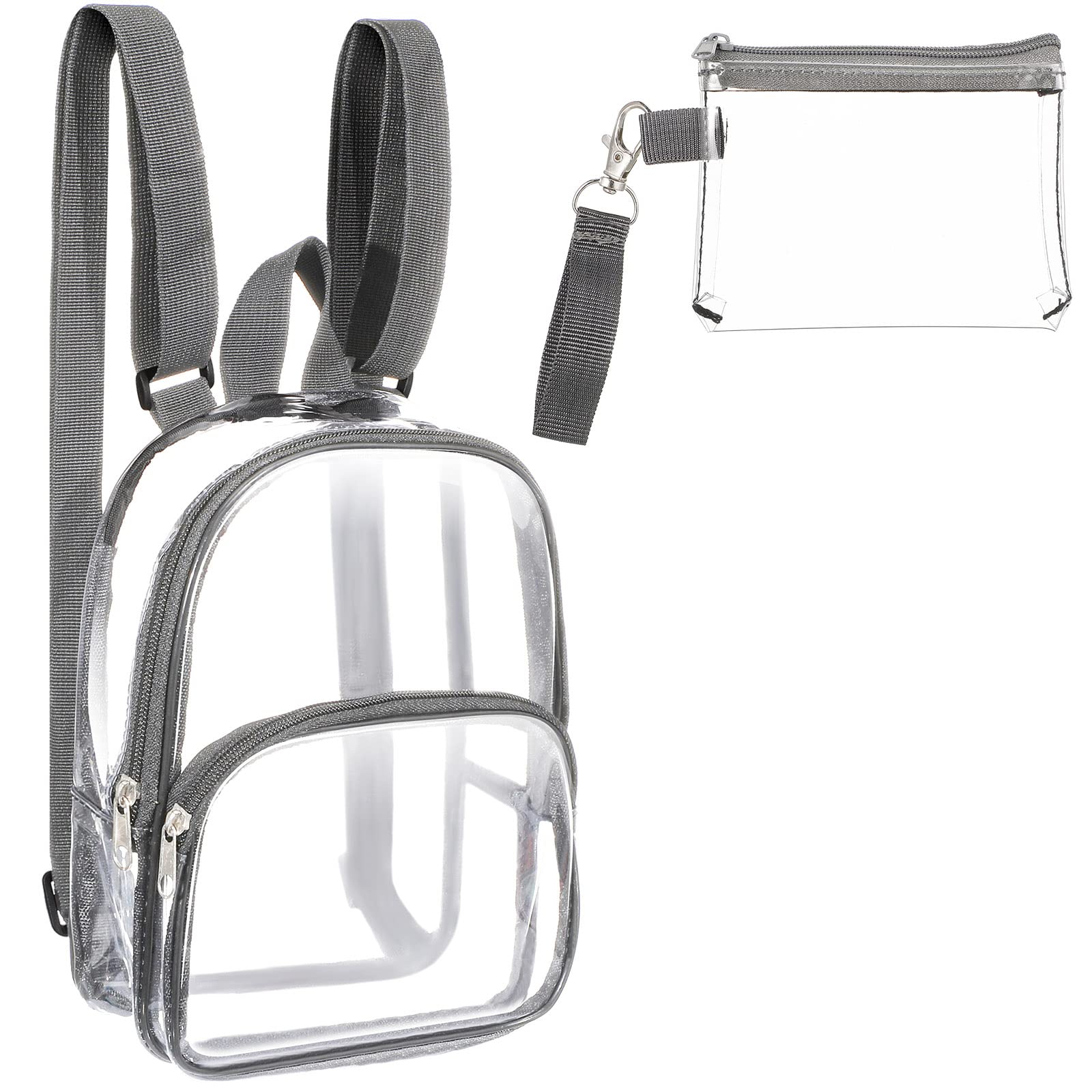Clear Mini Backpack Stadium Transparent Small See Through Bag with Crossbody Concert Purse Waterproof Plastic Handbag(Gray)