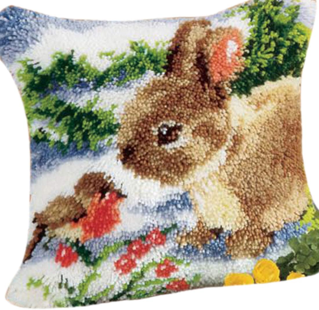 K9CK Latch Hook Kits, DIY Animal Theme Carpet Cushion Crocheting Pillowcase Rabbit Rug Sewing Craft Kit Creative Gift for Kids/Adults Beginner