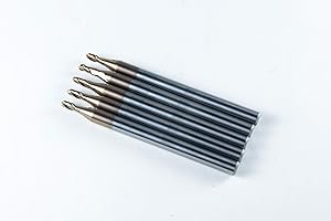 Jarrow Tool Carbide Ball Nose End Mill for CNC Machine Milling Tools, for Alloy Steels/Hardened Metals - 2 Flute - 55HRC TiAlN Coated (5Pcs, 1/16)